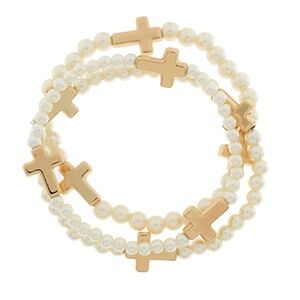3 Row Cross Station Pearl Bracelet Set